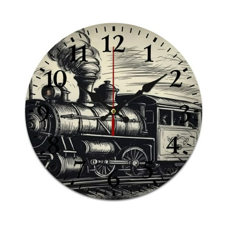 YANMS Fashionable PVC Wall Clock Train Engine Smoke Theme Eco-Friendly Home Decor for Living Room 30cm/11.8in