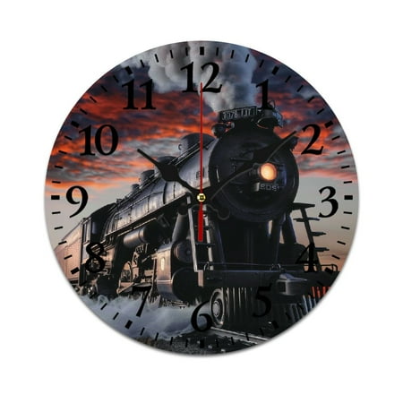 YANMS Train Engine Sunset Theme Fashionable PVC Wall Clock with Silent Sweep Movement and Eco-Friendly Material for Living Room Decor 25cm/9.84in