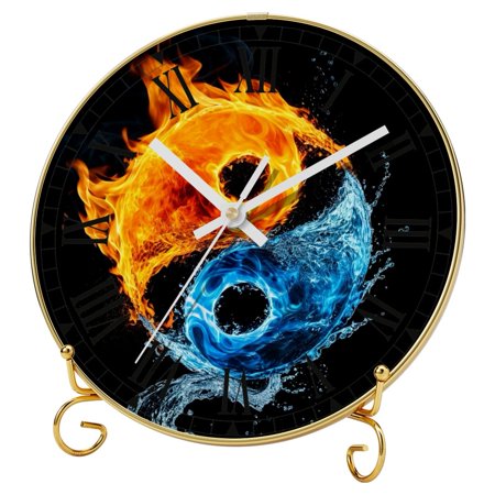 YZUOUZY Wall Decor,Clock,Tempered Glass Wall Clocks,Fire Water Tai Chi Diagram