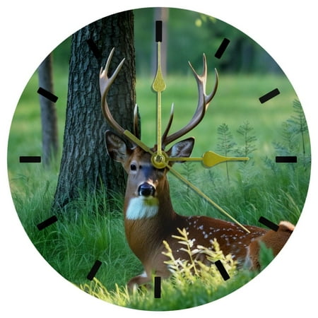 YZUOUZY Wall Decor for Bedroom,Outdoor Clock,Acrylic Clocks for Living Room,Whitetail Deer Tree Woods