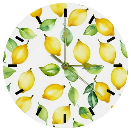 YZUOUZY Wall Decor for Bedroom,Outdoor Clock,Acrylic Wall Clocks,Lemon Lemons Hand Drawn Watercolor