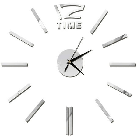 Zehuanyu Modern DIY Wall Clock Large Frameless 3D Wall Clock for Home Living Room Office Decor (Silver)